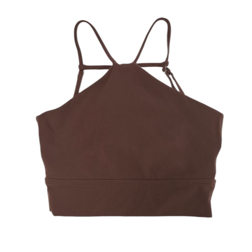 Buff Bunny Foxy Sports Bra, Strappy, Brown, High Neck, Athletic, Crop,Size Small